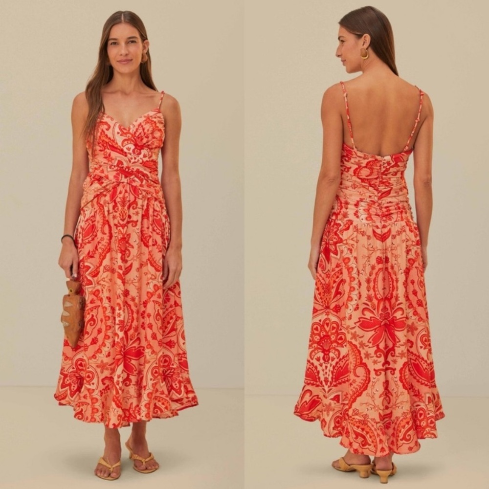 Farm Rio Jaipur Red Crossover Bohemian Ruffle Maxi Dress  sz Medium